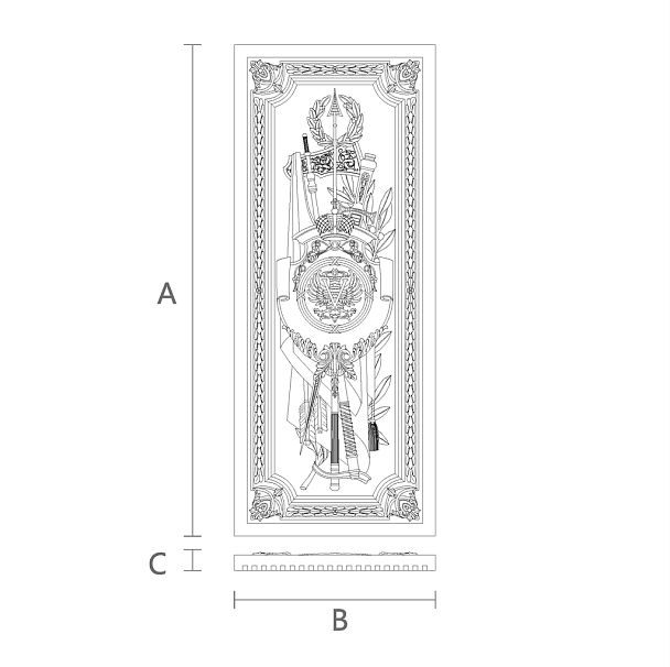 Накладной элемент декора из дуба или бука с резным орнаментом в форме герба чертеж