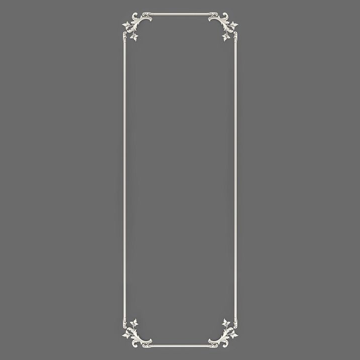 Комплект лепного декора CPU-8-3 «Летний сад» — широкая вертикальная панель с ботаническими угловыми завитками и тонкой рамкой на сером фоне