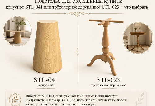 Подстолье для столешницы купить: конусное STL-041 или трёхопорное деревянное STL-023 — что выбрать