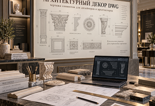 Архитектурный декор DWG: чертежи элементов для дизайнеров и архитекторов