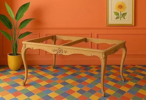 Обеденное подстолье из массива дерева с изящной резьбой и изогнутыми ножками