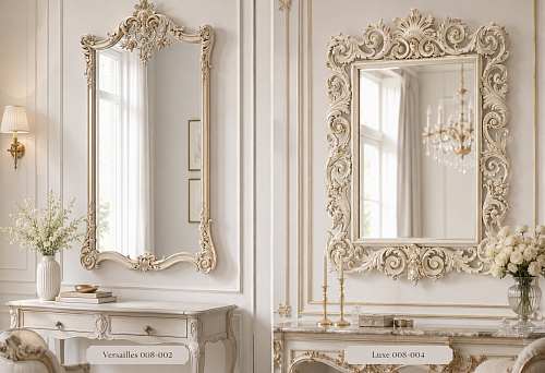 Классическое зеркало в деревянной раме купить: Versailles 008-002 или Luxe 008-004 — что выбрать