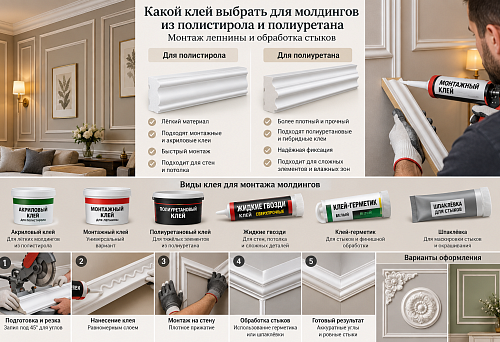 Какой клей выбрать для молдингов из полистирола и полиуретана: монтаж лепнины и обработка стыков