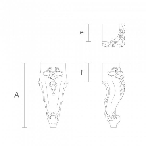 Схема резная мебельная ножка МН-073 из массива дуба или бука