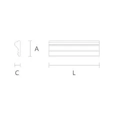 Чертёж молдинга MLDPU-003 STAVROS — схема сечения профиля с обозначением размеров: A — ширина 35 мм, C — высота 12 мм, L — длина 2600 мм