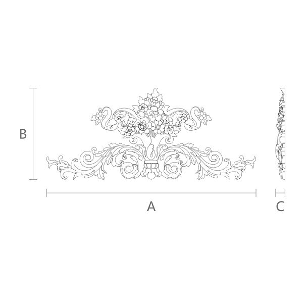 Резная накладка N-224 из дерева чертеж