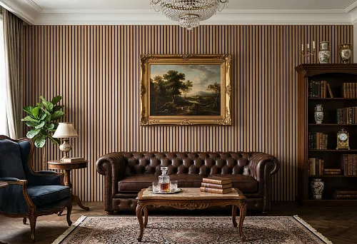 Реечные панели в интерьере гостиной и классическая мебель: как объединить современную геометрию и статусную мебельную подачу