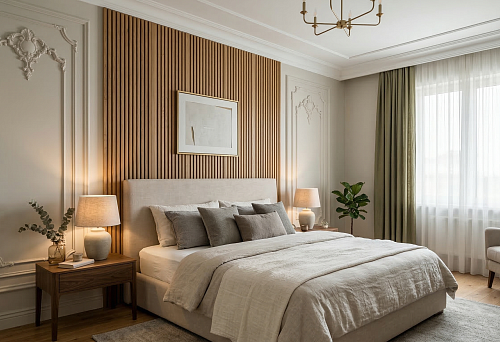 Реечные панели в спальне и декор из полиуретана для интерьера: как создать спокойное пространство с дорогой пластикой стен