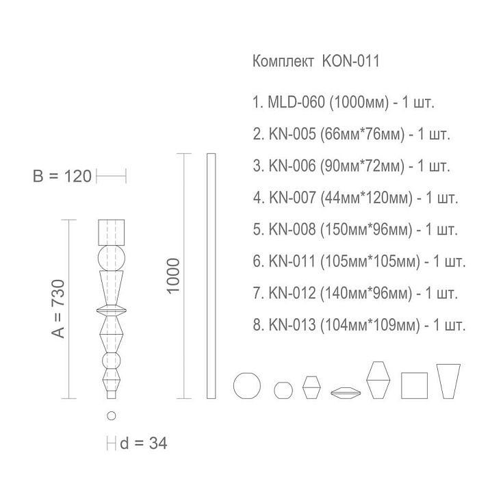 Цветная мебельная ножка KON-011 с геометрическими элементами для письменного стола