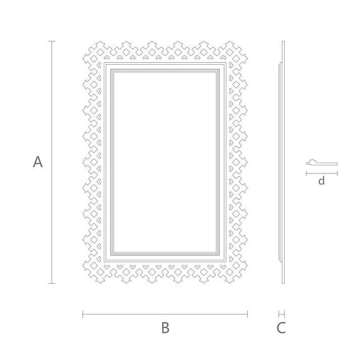 Схема размеров рамы для зеркала RM-056 с обозначением габаритов и профиля