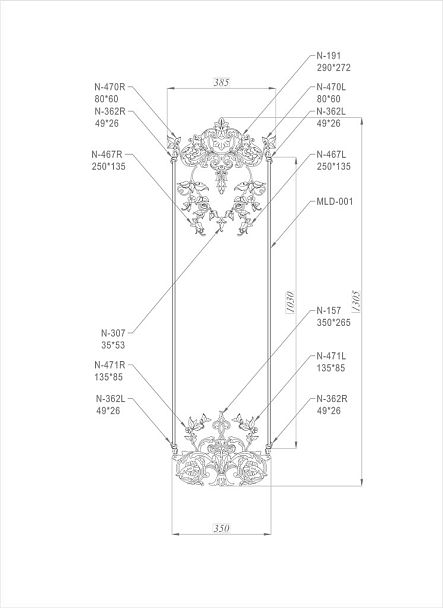 Комплект декора C-053 из дерева, состоящий из 12 резных накладок чертеж состава