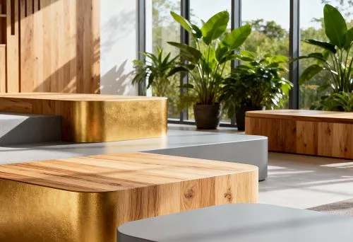 Экологичный интерьер с мебелью из дуба и бука и элементами из полиуретана в современном эко-дизайне