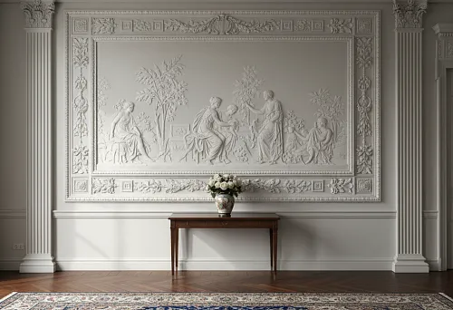 классическое настенное панно из лепного декора в интерьере
