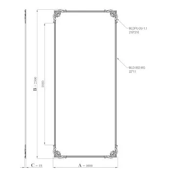Комплект лепного декора CPU-2-3, декоративная настенная рамка с фигурными угловыми элементами