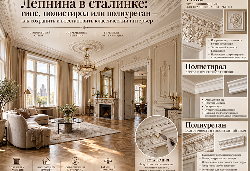 Лепнина в сталинке: гипс, полистирол или полиуретан — как сохранить и восстановить классический интерьер