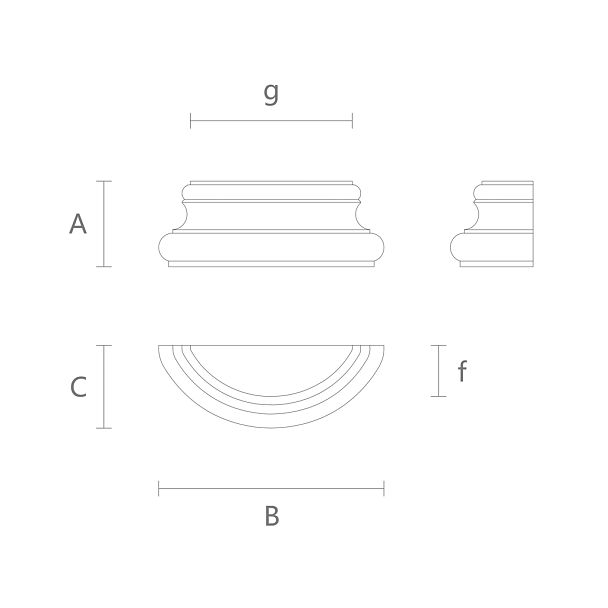 База для пилястры BS-005 из дуба или бука для мебели чертеж