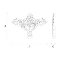 Чертёж лепного декора NPU-193 с указанием высоты, ширины и толщины для интерьера и фасада
