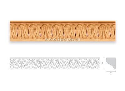 Декоративный погонаж из дерева K-018 представитель славянского стиля  Массивное сечение позволяет применять его в карнизах, фризах и кессонах потолков