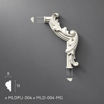 Лепнина из полиуретана MLDPU-4U-2.1R правый уголок для молдинга MLDPU-004 145×90×16 мм