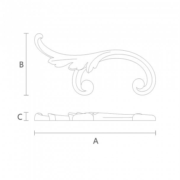 Резная накладка N-291L из дерева с цветочным орнаментом чертеж
