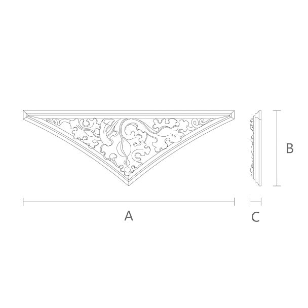 Прямоугольная резная накладка из дерева с листьями и ветвями N-350R чертеж