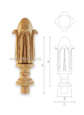 Резная шишка L-104 — классический, лаконичный декор деревянных столбов  Применяется для украшения лестниц, мебели, интерьеров, резных карнизов, рам под зеркала