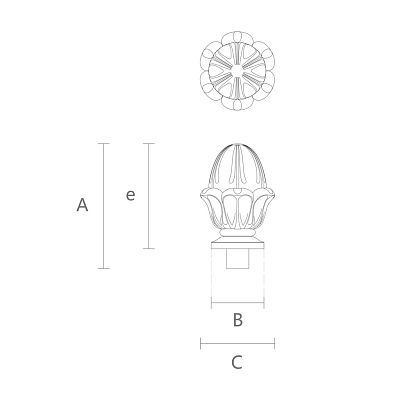 Круглое, конусообразное навершие на столб из дерева, L-086 с резьбой в виде бутона чертеж