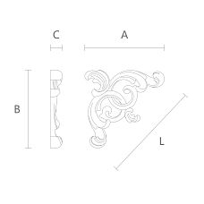 Резная накладка N-167L из дерева с орнаментом в виде цветов и листьев схема
