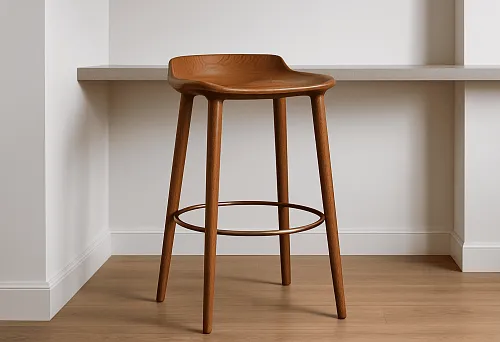 Современный итальянский барный стул из дерева в минималистичном интерьере