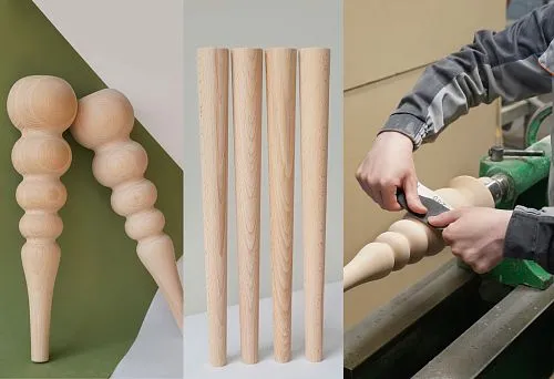 Комплект деревянных мебельных ножек, готовых к установке.