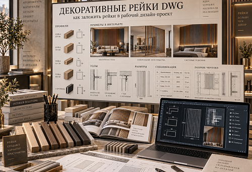 Декоративные рейки DWG: как заложить рейки в рабочий дизайн-проект