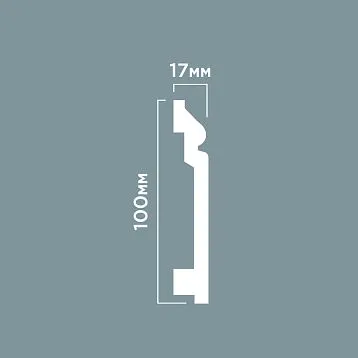 Плинтус напольный BA100 из полистирола HI WOOD максимальной высоты 100 мм и толщины 17 мм с фигурным рельефом белого цвета
