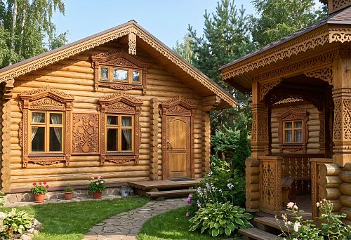 Резные наличники для бани и беседки: как оформить окна, двери и фасад деревянной постройки
