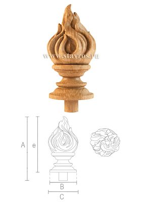 Резное навершие из дерева L-084 выполнено в стиле ампир  Декоративный элемент в виде пламени символизирует победу и торжество жизни