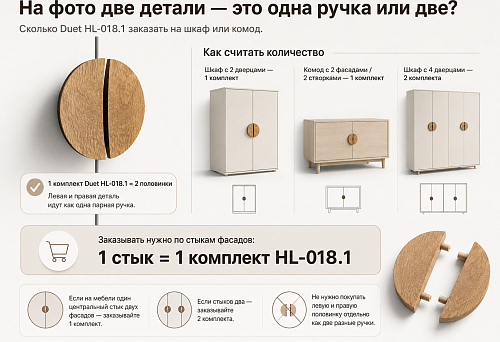 На фото две детали — это одна ручка или две? Сколько Duet HL-018.1 заказать на шкаф или комод