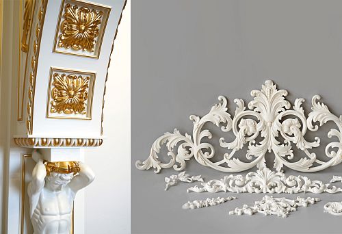 Декоративные деревянные столбы и накладки с художественной резьбой.