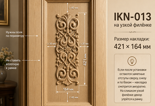 IKN-013 на узкой филёнке: хватит ли места вокруг накладки 421 × 164 мм
