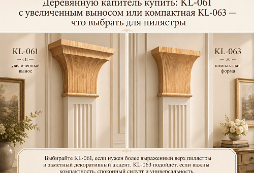 Деревянную капитель купить: KL-061 с увеличенным выносом или компактная KL-063 — что выбрать для пилястры