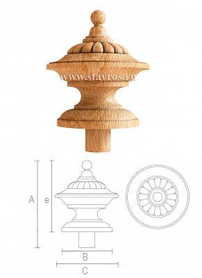 Декор деревянных столбов L-083 в стиле ренессанс — красивый элемент для украшения лестниц, мебели, потолков и интерьеров  Простая и лаконичная форма навершия позволяет применять его в разных проектах