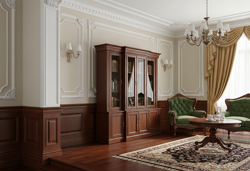 Деревянные плинтусы в интерьере: сочетание с классической мебелью и лепниной из полиуретана без текста без надписей