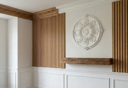 Отделка стен рейками и лепниной из полиуретана: создание 3D-эффекта в современном интерьере