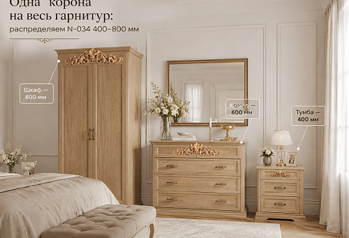 Одна «корона» на весь гарнитур: распределяем N-034 400–800 мм по шкафу, комоду и тумбе