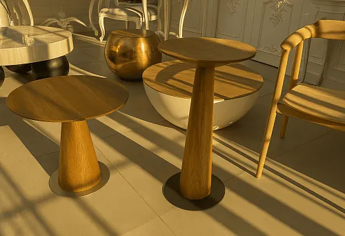 Современные итальянские столики и стул в интерьере с мягким солнечным светом