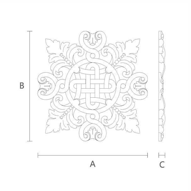 Накладной элемент из дерева с цветочной резьбой чертеж