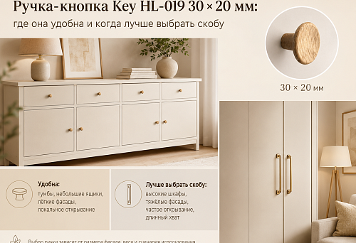 Ручка-кнопка Key HL-019 30 × 20 мм: где она удобна и когда лучше выбрать скобу