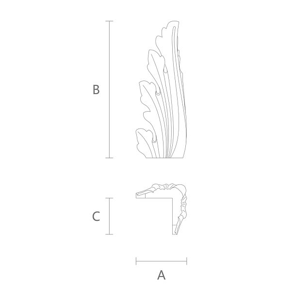 Резной декор  из натурального дерева с завитками и листьями чертеж