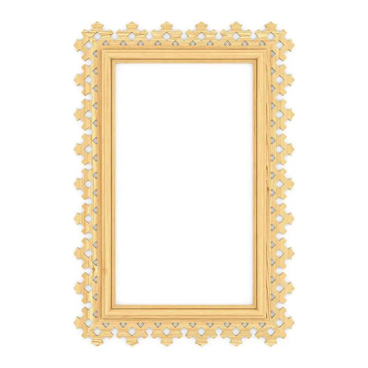 Рама для зеркала RM-056 из сосны на светлом фоне, деревянная ажурная рама для зеркала под эмаль