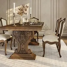 Неокрашенная резная ножка MN-244 из дуба размером 740×650×337 мм с глубоким рельефом для элитных обеденных столов