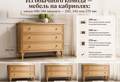 Из обычного комода — мебель на кабриолях: какую MN-144 заказать — 200, 240 или 270 мм