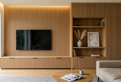 Реечные панели и молдинги для мебели: как перенести архитектурный порядок стены на мебельные фасады и получить цельный интерьер